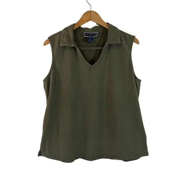 Karen Scott Olive Green Collared Tank XL Knit V Neck Plain Basic Stretch Cotton - Picture 1 of 5